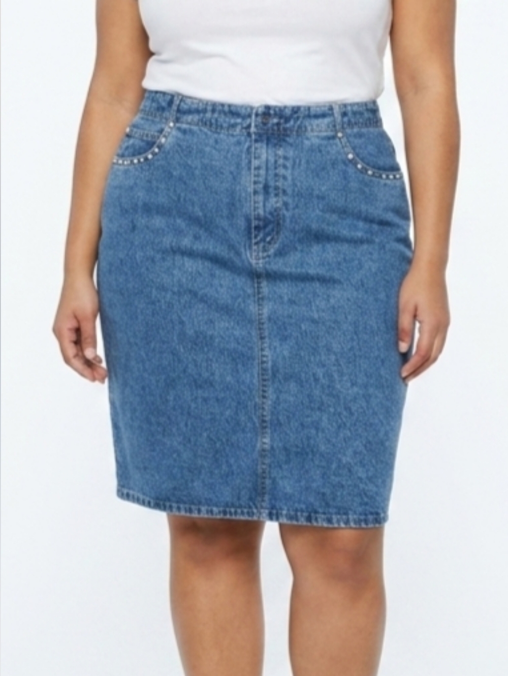 VINTAGE 90s Faded Glory Denim Skirt with Rhinestone pocket SZ 14